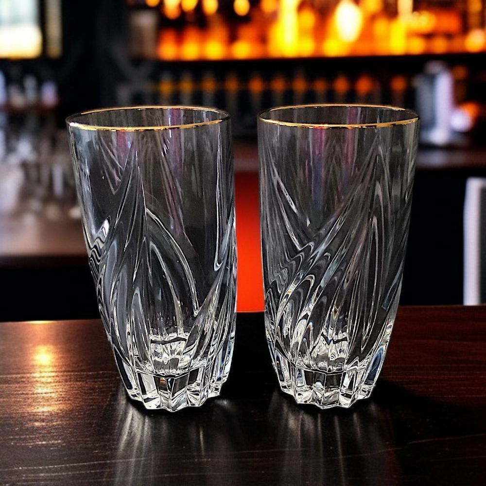 2 Lenox Debut Highball Glasses Tumblers Gold Trim‎ Crystal Discontinued Vintage